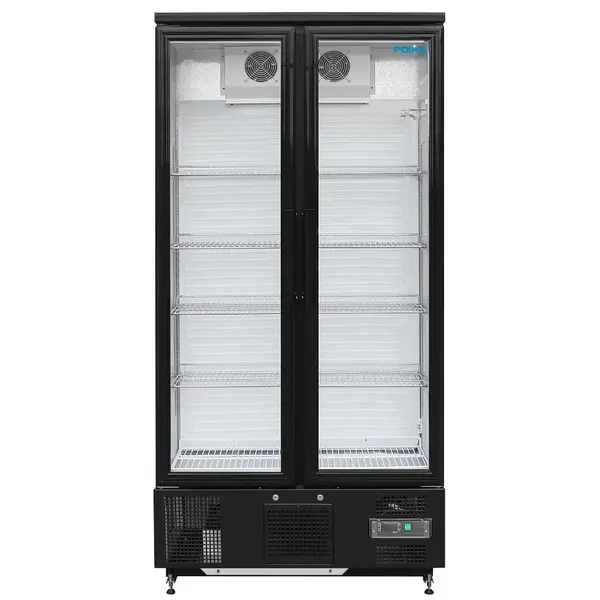 Drankenkoeling | 490L | Zwart | +2°C/+8°C | Statisch + Ventilator | Draaideuren | Wielen | 920x514x1880(h)mm