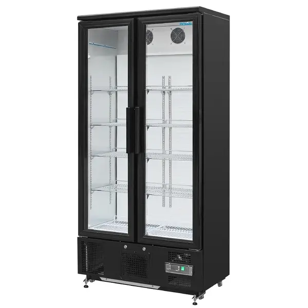Drankenkoeling | 490L | Zwart | +2°C/+8°C | Statisch + Ventilator | Draaideuren | Wielen | 920x514x1880(h)mm