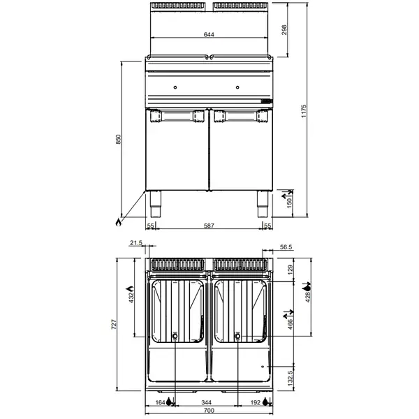 Friteuse | MAGISTRA PLUS 700 | Gas | 14+14L | 90°C/190°C | 25kW | Aftapkranen | Piëzo Ontsteking | 700x714x850/1180(h)mm
