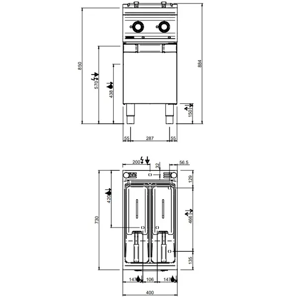 Friteuse | MAGISTRA PLUS 700 | Elektrisch | 6+6L | 100°C/190°C | 10.5kW (400V) | Aftapkranen | 400x714x850(h)mm