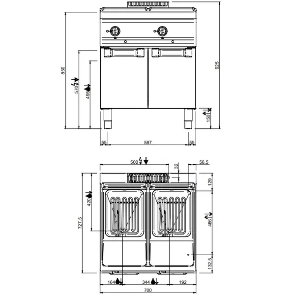 Friteuse | MAGISTRA PLUS 700 | Elektrisch | 13+13L | 100°C/190°C | 18kW (400V) | Aftapkranen | 700x714x850(h)mm