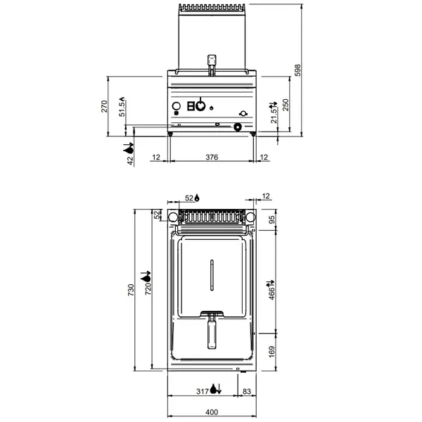 Friteuse | MAGISTRA PLUS 700 | Gas | 9L | 90°C/190°C | 7.5kW | Aftapkraan | Piëzo Ontsteking | 400x714x250/580(h)mm