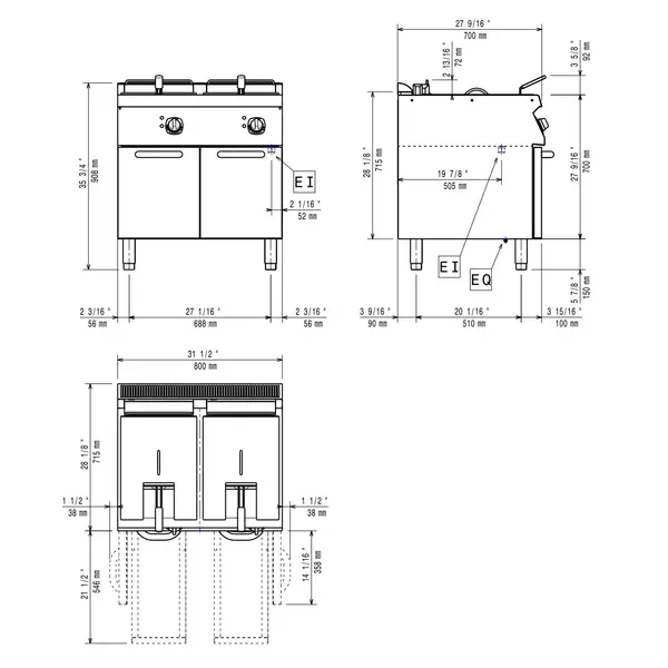 Friteuse | MAXIMA 700+ | Elektrisch | 14+14L | 105°C/185°C | 17.4kW (230V-3F) | Aftapkranen | 800x700x850/908(h)mm