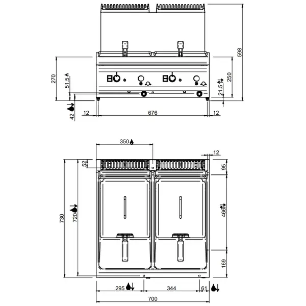 Friteuse | MAGISTRA PLUS 700 | Gas | 9+9L | 90°C/190°C | 15kW | Aftapkranen | Piëzo Ontsteking | 700x714x250/580(h)mm