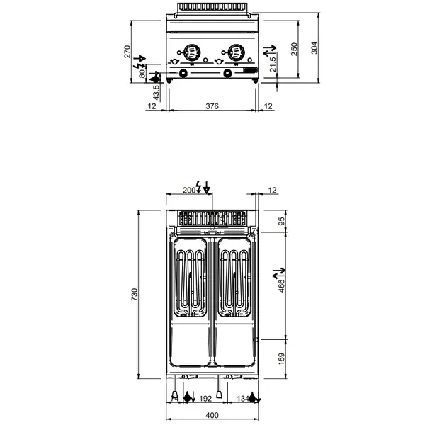 Friteuse | MAGISTRA PLUS 700 | Elektrisch | 6+6L | 100°C/190°C | 10.5kW (400V) | Aftapkranen | 400x714x250(h)mm