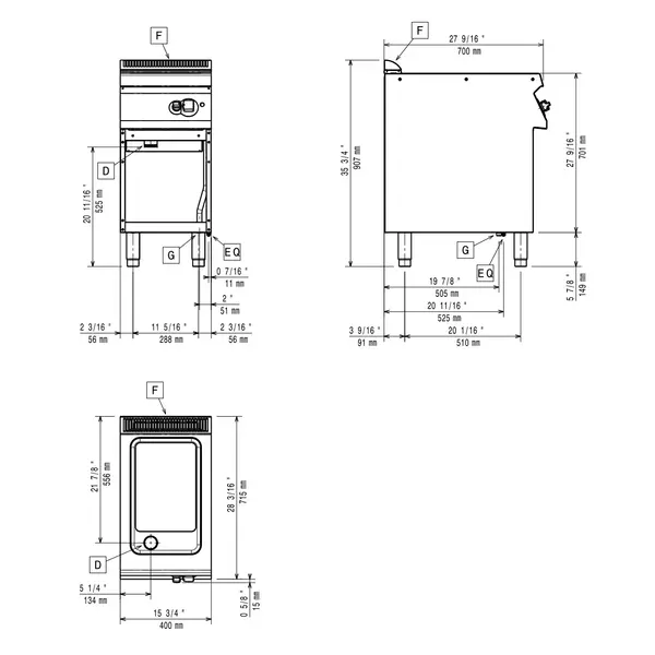 Multifunctionele Varipan | MAXIMA 700+ | Gas | 11L | 100°C/250°C | 7kW | Piëzo Ontsteking | Aftapkraan | Open Onderkast | 400x700x850/907(h)mm