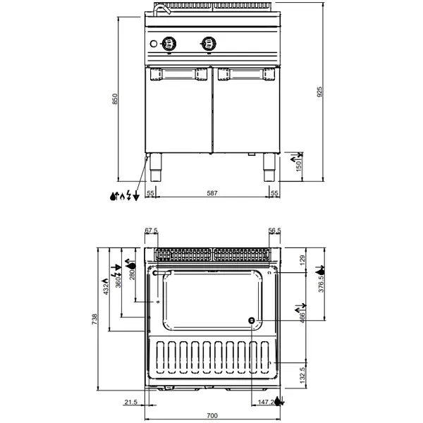 Pastakoker | MAGISTRA PLUS 700 | Gas | 40L | 13.6kW | Vulkraan + Aftapkraan | Piëzo Ontsteking | 700x714x850(h)mm