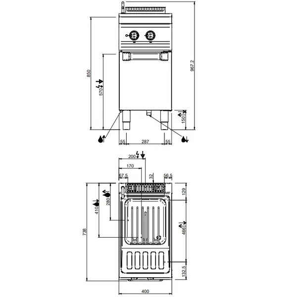 Pastakoker | MAGISTRA PLUS 700 | Elektrisch | 26L | 5.5kW (400V) | Vulkraan + Aftapkraan | 400x714x850(h)mm