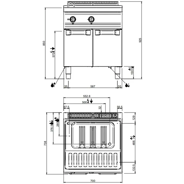 Pastakoker | MAGISTRA PLUS 700 | Elektrisch | 40L | 9kW (400V) | Vulkraan + Aftapkraan | 700x714x850(h)mm