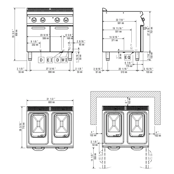Pastakoker | MAXIMA 700+ | Elektrisch | 2x 24.5L | 12kW (400V) | Vulkraan + Aftapkraan | 800x700x851/908(h)mm
