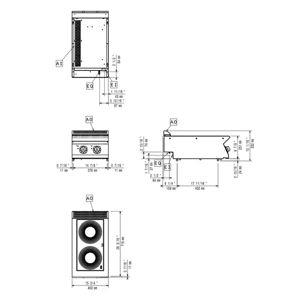 Inductiefornuis | MAXIMA 700+ | 2 Kookpunten (Ø230) | 7kW (400V) | 400x700x275/332(h)mm