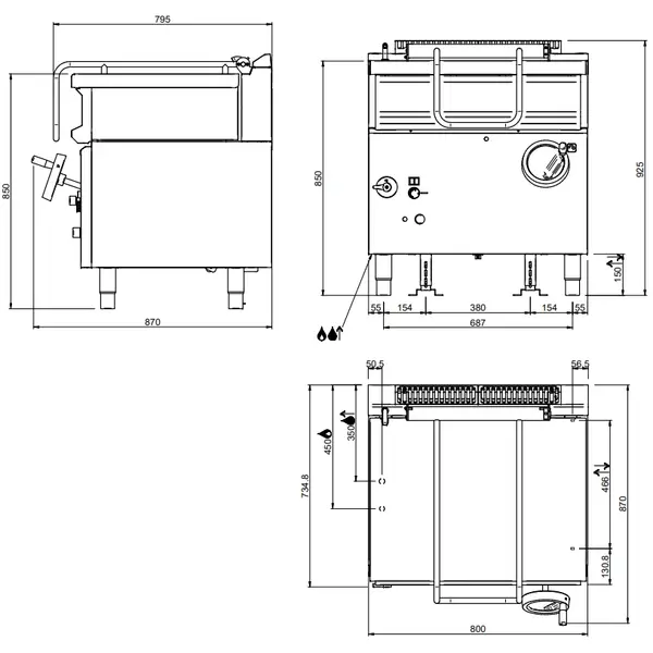 Kantelbare Braadpan | MAGISTRA PLUS 700 | Gas | 50L | 90°C/320°C | 13.5kW | Vulkraan | 800x714x850(h)mm