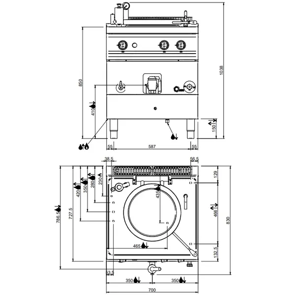 Kookketel | MAGISTRA PLUS 700 | Gas | 50L | Indirecte Verhitting | 12.5kW | Piëzo Ontsteking | Vulkraan (Warm/Koud) + Aftapkraan | 700x714x850(h)mm