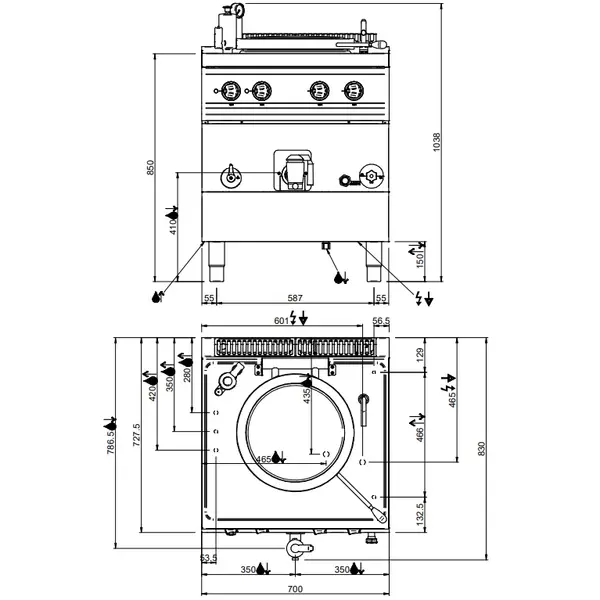 Kookketel | MAGISTRA PLUS 700 | Elektrisch | 50L | Indirecte Verhitting | 9kW (400V) | Vulkraan (Warm/Koud) + Aftapkraan | 700x714x850(h)mm