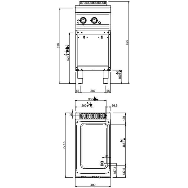 Bain-Marie | MAGISTRA PLUS 700 | Elektrisch | 1/1 GN | 1.5kW (230V) | Aftapkraan | Open Onderkast | 400x714x850(h)mm
