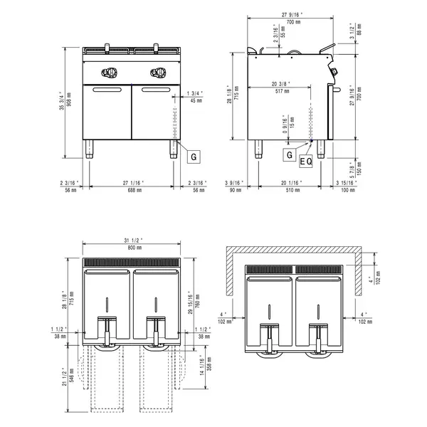 Friteuse | MAXIMA 700+ | Gas | 15+15L | 120°C/190°C | 28kW | Aftapkranen | 800x700x850/908(h)mm