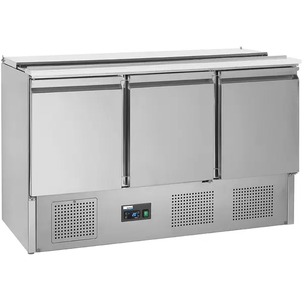 Saladette | COOL-LINE | 400 L | 3 Deuren (1/1 GN) | Boven 4x 1/1 GN | +2°C/+10°C | Geforceerd | Schuif-/Klapdeksel + Snijblad | 1365×700×877(h)mm