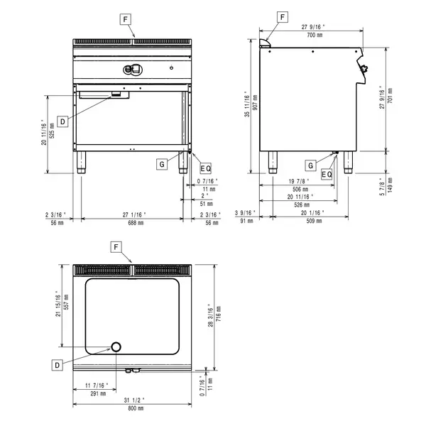 Multifunctionele Varipan | MAXIMA 700+ | Gas | 22L | 100°C/250°C | 14kW | Piëzo Ontsteking | Aftapkraan | Open Onderkast | 800x700x850/907(h)mm
