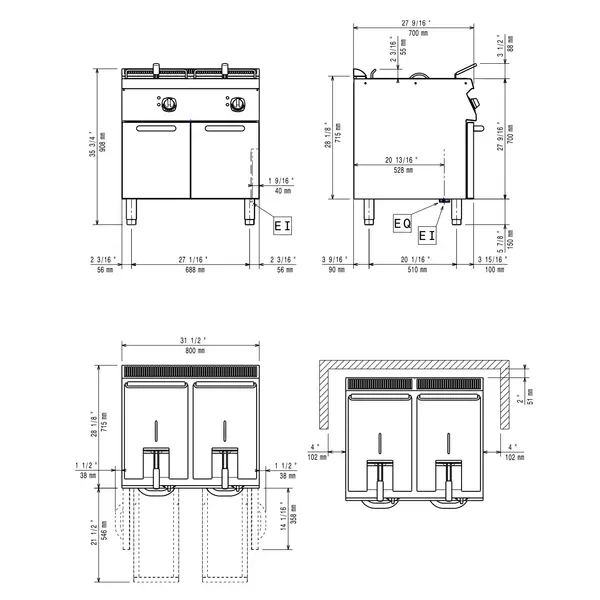 Friteuse | MAXIMA 700+ | Elektrisch | 15+15L | 105°C/185°C | 20kW (230V-3F) | Aftapkranen | 800x700x850/908(h)mm