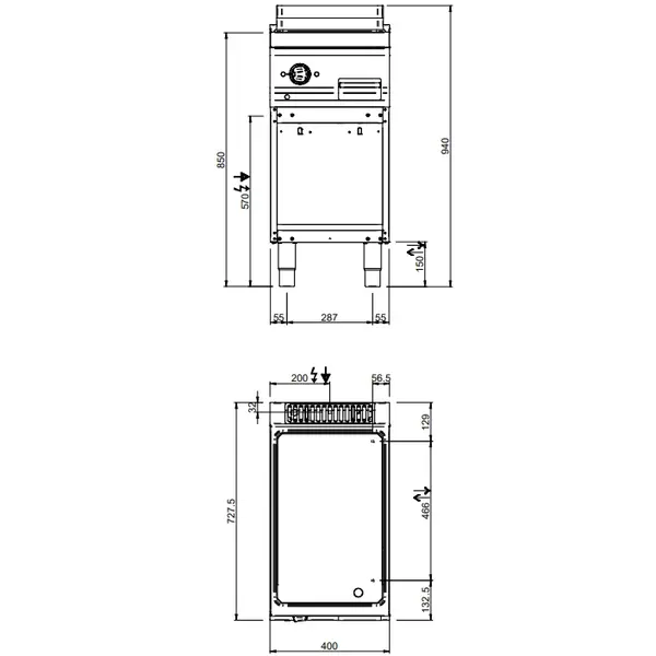 Bak-/Grillplaat | MAGISTRA PLUS 700 | Elektrisch | Gegroefd Oppervlak 350x570 (RVS) | 4kW (400V) | Open Onderkast | 400x714x850(h)mm