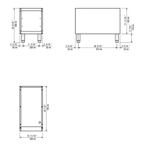 Onderstel | MAXIMA 900+ | RVS | Open Kast | 400x785x600(h)mm