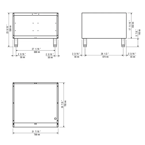Onderstel | MAXIMA 900+ | RVS | Open Kast | 800x785x600(h)mm