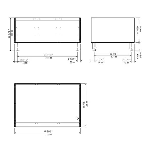 Onderstel | MAXIMA 900+ | RVS | Open Kast | 1200x785x600(h)mm