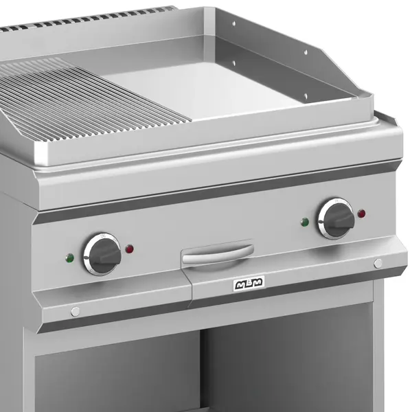 Bak-/Grillplaat | MAGISTRA PLUS 700 | Elektrisch | Glad/Gegroefd Oppervlak 650x570 (RVS/Verchroomd) | 8kW (400V) | Open Onderkast | 700x714x850(h)mm
