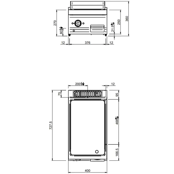 Bak-/Grillplaat | MAGISTRA PLUS 700 | Elektrisch | Glad Oppervlak 350x570 (Verchroomd) | 4kW (400V) | 400x714x250(h)mm