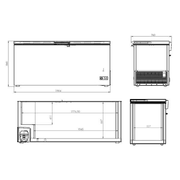 Vrieskist | 621L | Wit | 0°C/-24°C | Statisch | Kanteldeksel | 1904x743x840(h)mm