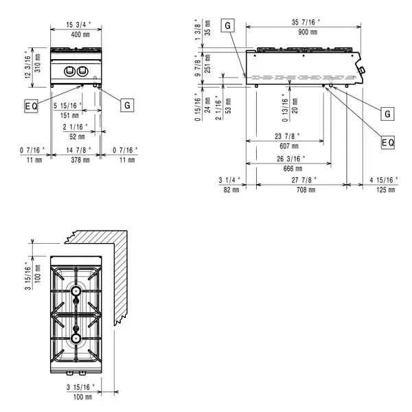 Fornuis | MAXIMA 900+ | Gas | 2 Branders (2x 10kW) | Waakvlam | 400x900x275/310(h)mm