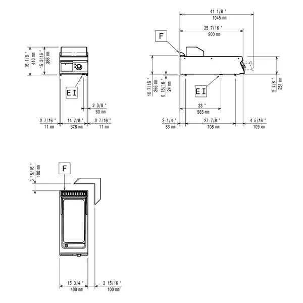 Bak-/Grillplaat | MAXIMA 900+ | Elektrisch | Gegroefd Oppervlak 330x700 (Staal) | 120°C/280°C | 7.5kW (230V-3F) | 400x900x275/410(h)mm