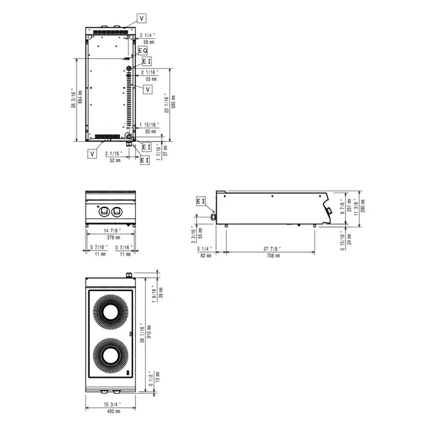 Glaskeramisch Fornuis | MAXIMA 900+ | 2 Kookpunten (Ø300) | 6.8kW (400V) | 400x900x275/290(h)mm