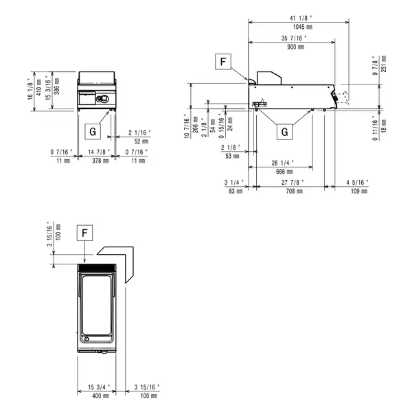 Bak-/Grillplaat | MAXIMA 900+ | Gas | Glad Oppervlak 330x700 (Verchroomd) | 130°C/300°C | 10kW | Piëzo Ontsteking | 400x900x275/410(h)mm