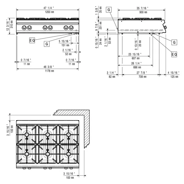 Fornuis | MAXIMA 900+ | Gas | 6 Branders (2x 10kW + 4x 6kW) | Waakvlam | 1200x900x275/310(h)mm