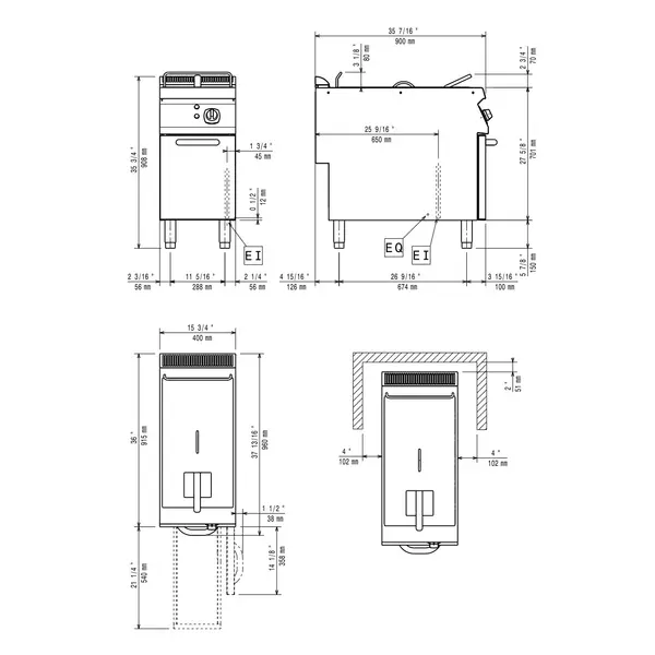 Friteuse | MAXIMA 900+ | Elektrisch | 15L | 105°C/185°C | 10kW (230V-3F) | Aftapkraan | 400x900x851/908(h)mm