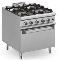 MBM Italy Fornuis + Oven | MAGISTRA PLUS 900 | Gas | 4 Branders (2x 7kW, 2x 11kW) + 2/1 GN Oven (7kW) | Waakvlam/Piëzo | 800x900x850(h)mm