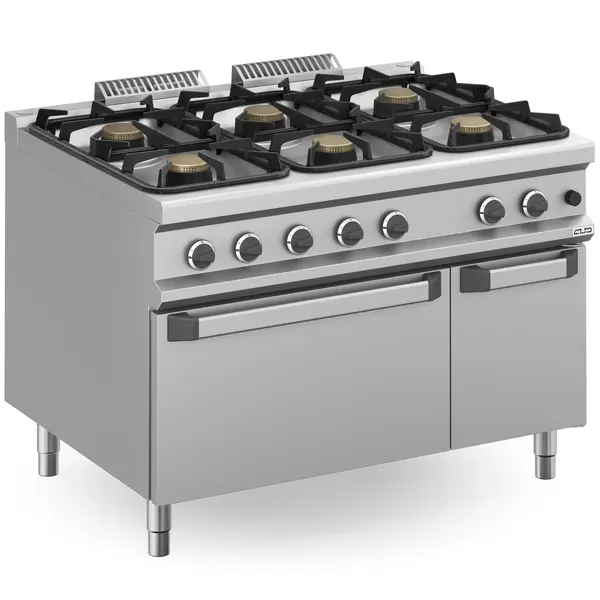 Fornuis + Oven | MAGISTRA PLUS 900 | Gas | 6 Branders (3x 7kW, 3x 11kW) + 2/1 GN Oven (7kW) | Waakvlam/Piëzo | Neutraal Vak | 1200x900x850(h)mm