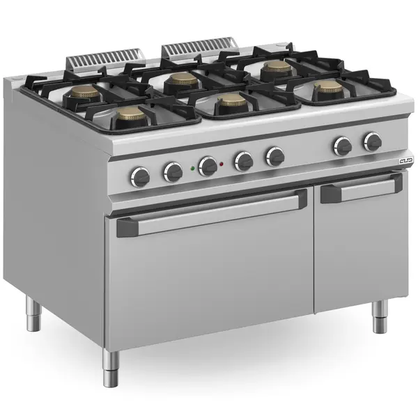 Fornuis + Oven | MAGISTRA PLUS 900 | Gas/Elektrisch | 6 Branders (3x 7kW, 3x 11kW) + 2/1 GN Oven (6kW-400V) | Waakvlam | Neutraal Vak | 1200x900x850(h)mm