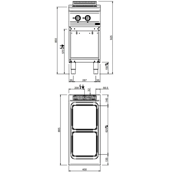 Fornuis | MAGISTRA PLUS 900 | Elektrisch | 2 Kookpunten (300x300) | 6kW (400V) | Open Onderkast | 400x900x850(h)mm