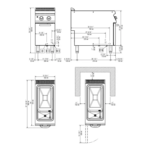Pastakoker | MAXIMA 900+ | Elektrisch | 40L | 10kW (230V-3F) | Vulkraan + Aftapkraan | 400x900x851/908(h)mm