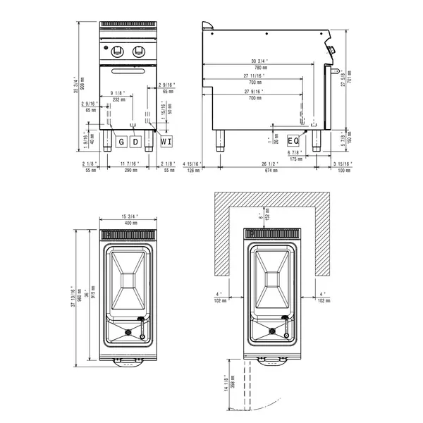 Pastakoker | MAXIMA 900+ | Gas | 40L | 16.3kW | Piëzo Ontsteking | Vulkraan + Aftapkraan | 400x900x851/908(h)mm