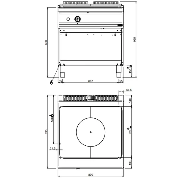 Doorkookplaat | MAGISTRA PLUS 900 | Gas | 12kW | Piëzo Ontsteking | Open Onderkast | 800x900x850(h)mm