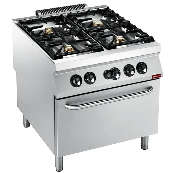 Fornuis + Oven | MAXIMA 900+ | Gas | 4 Branders (1x 10kW + 3x 6kW) + 2/1 GN Oven (8.5kW) | Waakvlam/Piëzo | 800x900x851/909(h)mm