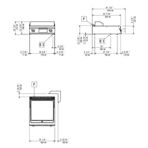 Bak-/Grillplaat | MAXIMA 900+ | Elektrisch | Glad/Gegroefd Oppervlak 744x647 (Verchroomd) | 120°C/280°C | 15kW (400V) | 800x900x275/410(h)mm