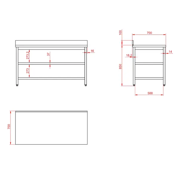 Werktafel | ECO | RVS | Dubbel Bodemschap | Diepte 700 | Hoogte 850/950 | Breedte 600-2000 | Achteropstand | Zelfmontage