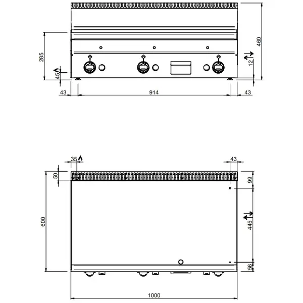 Bak-/Grillplaat | MINIMA 600 | Gas | Glad Oppervlak 1000x510 (RVS) | 15.3kW | Piëzo Ontsteking | 1000x600x270(h)mm