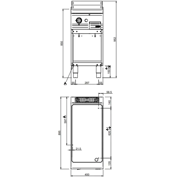 Bak-/Grillplaat | MAGISTRA PLUS 900 | Gas | Gegroefd Oppervlak 380x720 (RVS) | 8kW | Piëzo Ontsteking | Open Onderkast | 400x900x850(h)mm