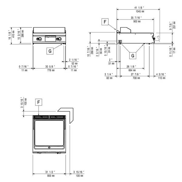 Bak-/Grillplaat | MAXIMA 900+ | Gas | Glad/Gegroefd Oppervlak 744x647 (Verchroomd) | 130°C/300°C | 20kW | Piëzo Ontsteking | 800x900x275/410(h)mm