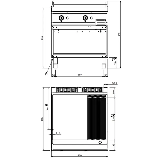 Bak-/Grillplaat | MAGISTRA PLUS 900 | Gas | Glad Oppervlak 780x720 (Verchroomd) | 16kW | Piëzo Ontsteking | Open Onderkast | 800x900x850(h)mm